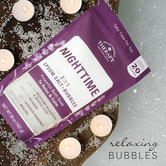Village Naturals Therapy, Nighttime Foaming Epsom Soak, 36 Oz, Pack of 3
