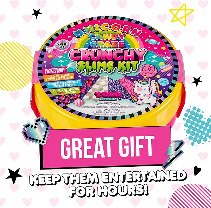 YOLO Unicorn Candy Craze Slime Kit - DIY Slime Making Set for Girls 8-12 with 40+ Magical Add-ins, Glitter & Cloud Slime Supplies