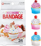 BioSwiss Bandages, Cupcake Shaped Self Adhesive Bandage, Latex Free Sterile Wound Care, Fun First Aid Kit Supplies for Kids, 24 Count