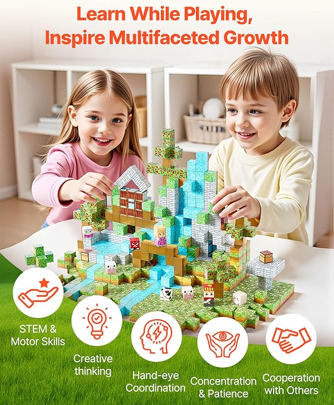 VEVOR Magnetic Blocks, 150 PCS Forest Castle Set, Magnetic Building Cubes for Kids, STEM Montessori Sensory Toys for Christmas Birthday Gift, Construction Stacking Toy for 3+ Years Old Boys & Girls