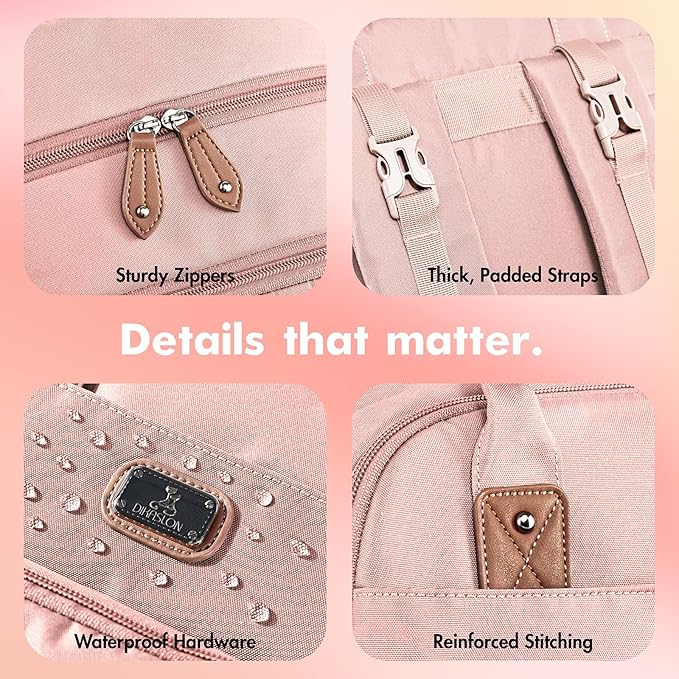 Dikaslon Diaper Bag Backpack with Portable Changing Pad, Pacifier Case and Stroller Straps, Large Unisex Baby Bags for Boys Girls, Multipurpose Travel Back Pack Moms Dads, Pink