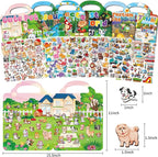6 Set Reusable Sticker Books for Toddlers 2-4,1-3, Kids 3D Puffy Stickers (Dinosaurs, Forest, Town, Pets, Construction, Insects), Sticker Activity Books