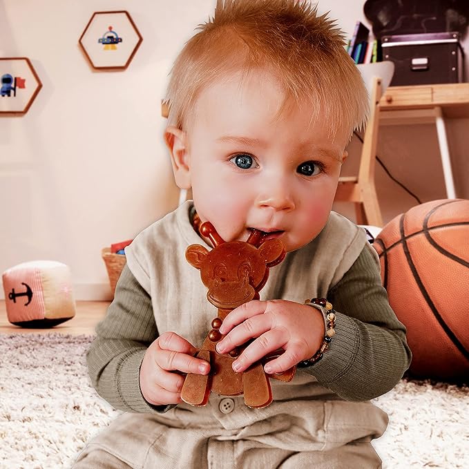 LittleBamber Baby Teething Toy – Natural Rubber Giraffe Teether for Babies 6–12 Months, BPA-Free, Textured Toy for Comfort and Oral Development