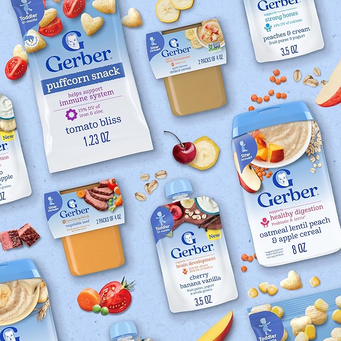 Gerber Stage 2 Baby Food, Beef Vegetable Puree Tub, Nourishing Blends, No Added Colors or Flavors, Baby Puree, 16-Pack