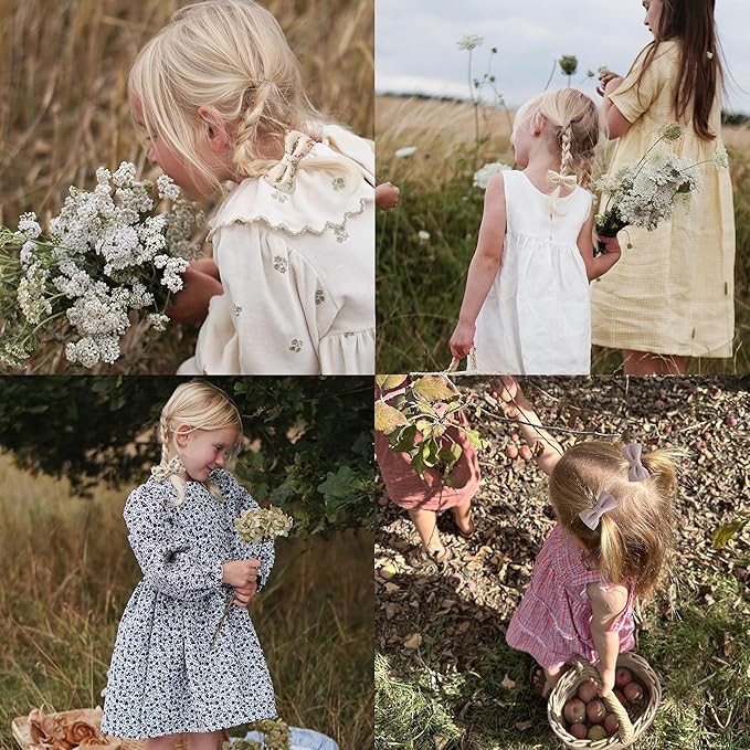 Baby Toddler Little Girls Hair Ties with 2" Linen Bows, 20 pcs No Damage Elastic Nylon Ponytail Holders Scrunchies for girls, Small Hair Accessories for Kids Thick or Thin Hair