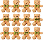 HyDren 12 Pack Bear Stuffed Animals 10 Inch Operation Christmas Bulk Items Small Bear Party Favors Plush Toys for Baby Shower Centerpiece Christmas Birthday Gifts(Light Brown)