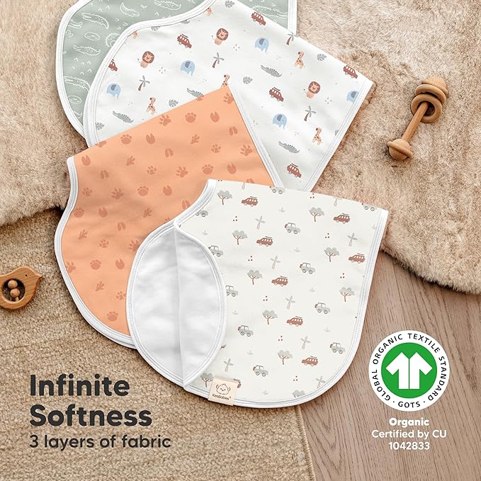 KeaBabies 4-Pack Baby Burp Cloths Baby Girl, Boy - Organic Cotton Burp Cloth, Extra Large, Absorbent, Soft Burping Cloths & Bibs Set for Babies, Newborn Burp Clothes, Thick Burp Rags (Wilderness)
