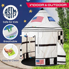 W&O Space Shuttle Explorer Tent with Blast-Off Button, LED Lights & 3 Space Toys – Rocket Ship Play Tent for Kids Ages 3-5