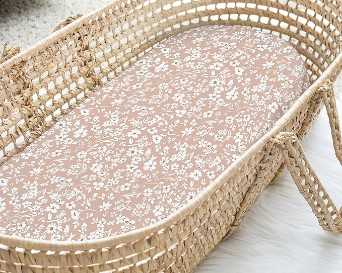 Baby Bassinet Sheets Girl (Fleurette) 2-Pack - Fitted Bedside Bassinet Sheets - Buttery Soft Cotton Blend for Standard Mattress Pad - Compatible with Halo BassiNest