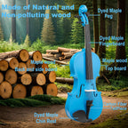 1/4 Fiddle Blue Colored Premium Violin Outfit for Beginners Adults Kids With 5 Color Fingering Tape- Handcrafted Student Beginner Violin.(Blue, 1/4)