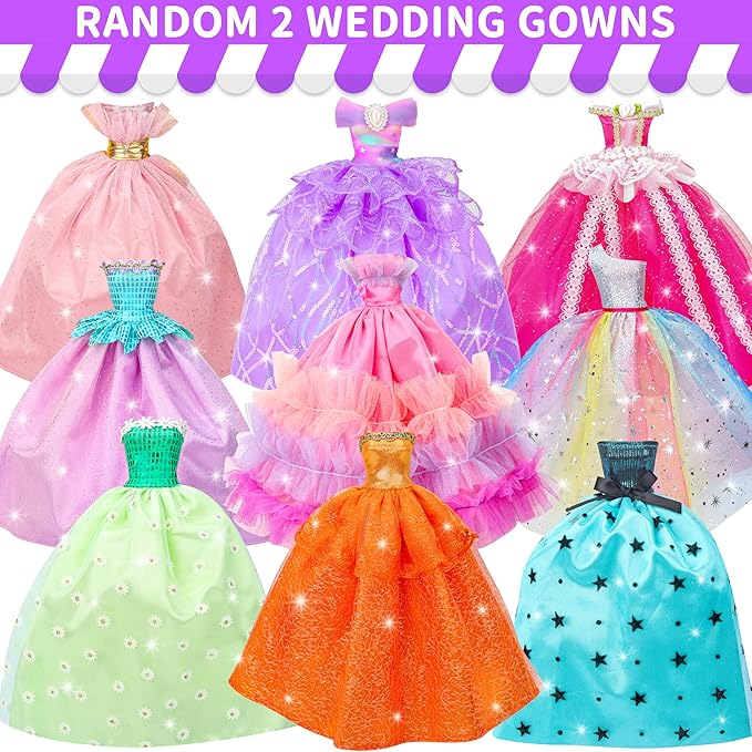 90 Pcs Doll Clothes and Accessories,2 Wedding Gowns 2 Evening Dresses 6 Fashion Dresses 4 Set Casual Outfit Top and Pant 2 Swimsuit,20 Hanger 10 Shoe 41 Accessories Toys for Girls Kid Gift