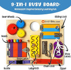 Montessori Busy Board for Toddlers - Safe, Durable Sensory Activity Board with Locks, Shoelaces & More - Perfect Educational Toy Built for Growth & Travel - 36 Months & Up - Color Edition