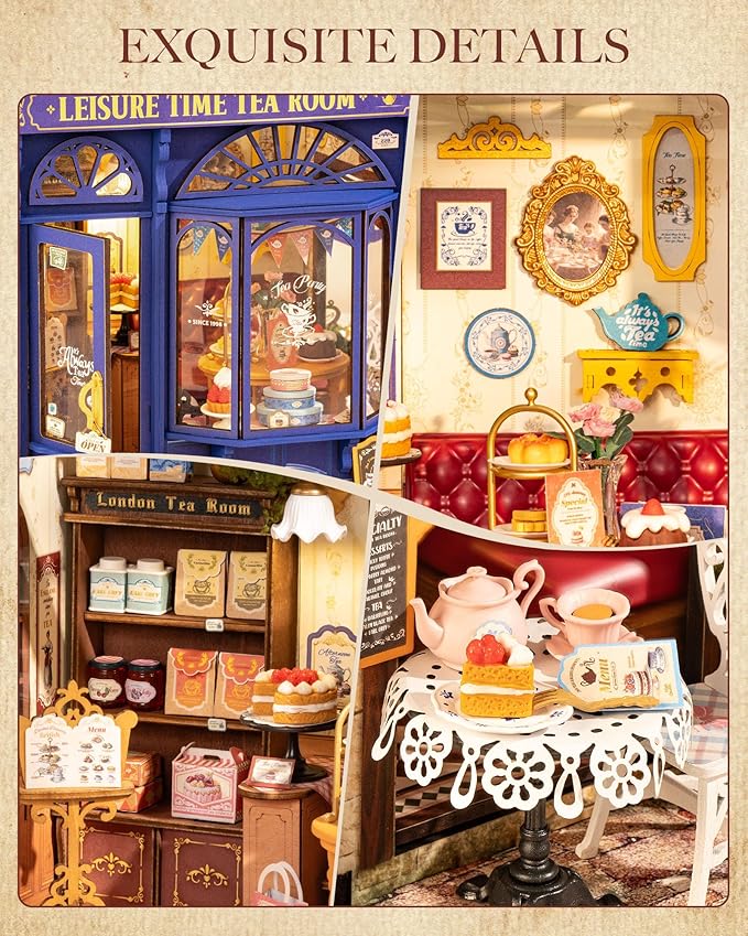 Rolife DIY Miniature House Kit Leisure Tea Time, 3D Book Nook Openable Bookshelf Decor for Adults, Mini Model House Kits, DIY Crafts Kit Halloween for Adults (Leisure Tea Time)