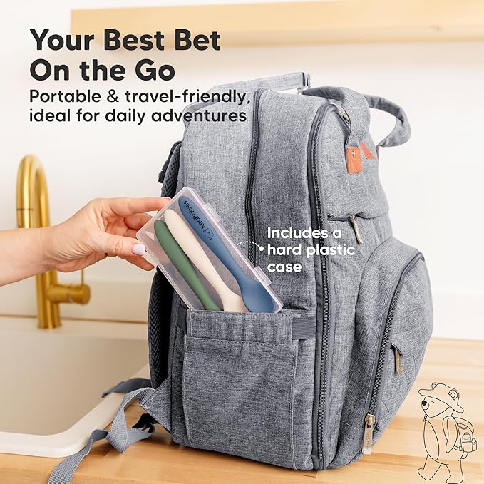 KeaBabies Silicone Baby Spoons, Self Feeding 6-12 months - 3-Pack Baby Weaning Eating Utensils, Toddler First Food Training Spoon, Infant, Kids Feeding Supplies Essential Set, Dishwasher-safe (Slate)