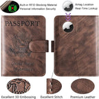 Airtag Passport Holder Cover Wallet Travel Essentials Leather Rfid Blocking Case Vacation Luggage Must Haves Travel Accessories for Men Women (117#Coffee)