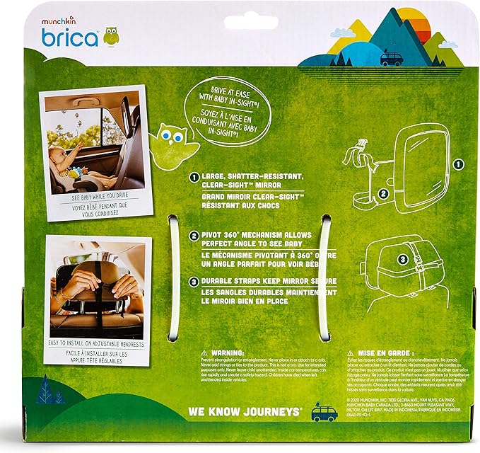 Munchkin Baby Car Mirror for Rear Facing Car Seats, Pivot 360 Baby in-Sight Adjustable Auto Mirror, Black, 2 Pack