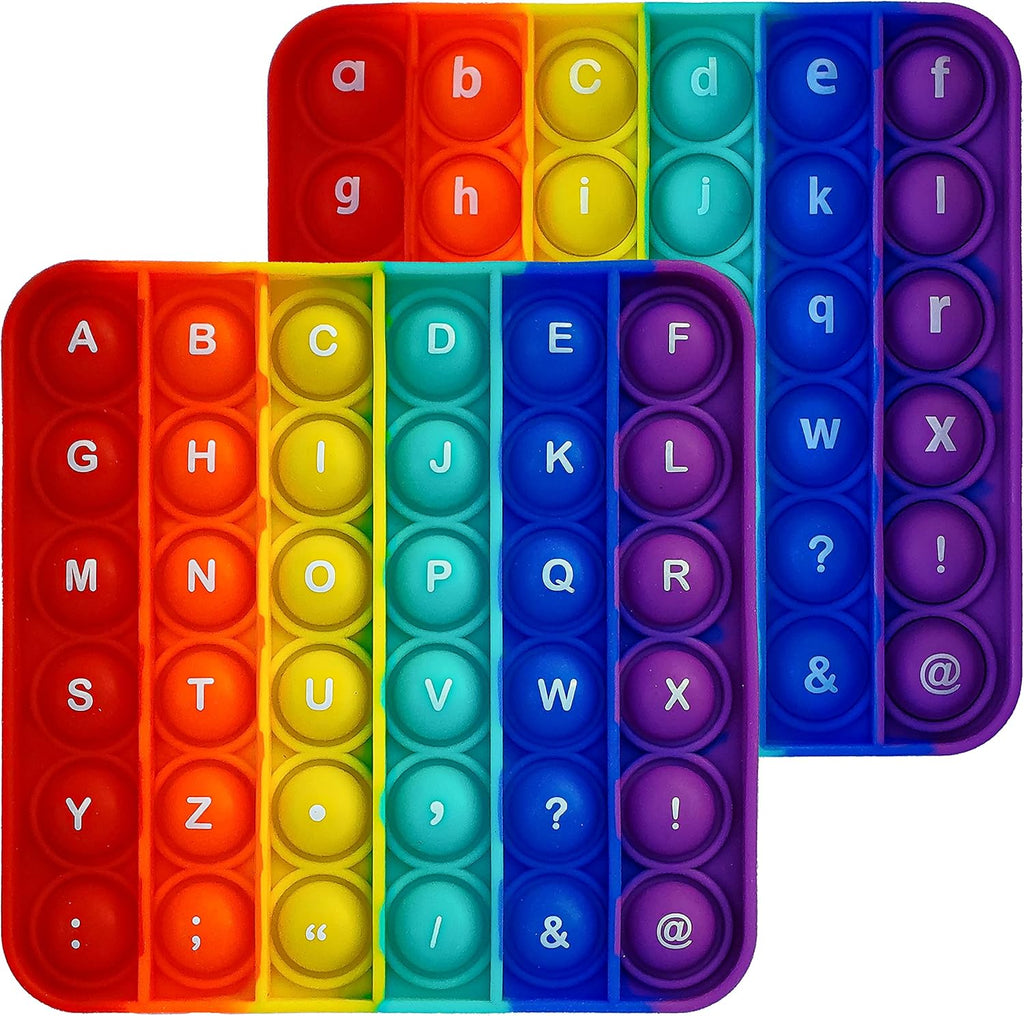 Alphabet Pop Fidget Toy Letters ABC Numbers Learning and Educational Toys Square Sensory Toys Popper Games Stress Relief Gifts for Kids 2 Packs Single Side(Uppercase and Lowercase Letters)