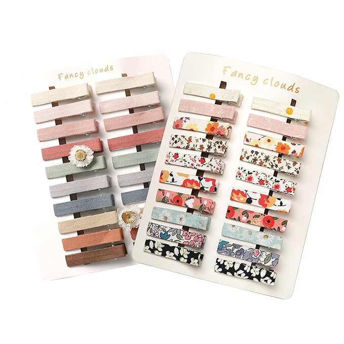 Hair Clips for Women and Girls,Assorted 40 pcs Flower Print and Netural Color Handmade Barrettes,Fully Lined Alligator Hair Accessories for All Age Gilrs Teens Kids by Fancy Clouds