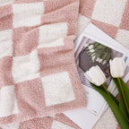 WRENSONGE Checkered Throw Blanket, Pink Soft Cozy Fluffy Warm Hand Made Weave Throw Blankets for Couch, Sofa, Chair, Bed, Camping, Picnic, Travel Lightweight Bed Blanket - 60 * 80