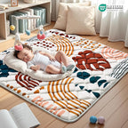 Baby Play Mats for Floor, 59x59 Playpen Mat for Babies, Extra Thicker & Soft Floor Crawling Mat, Foldable Non-Slip Playmat Cushioned for Infants Toddlers, Boho Leaf Design