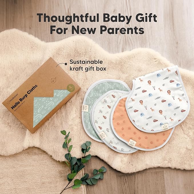 KeaBabies 4-Pack Baby Burp Cloths Baby Girl, Boy - Organic Cotton Burp Cloth, Extra Large, Absorbent, Soft Burping Cloths & Bibs Set for Babies, Newborn Burp Clothes, Thick Burp Rags (Wilderness)