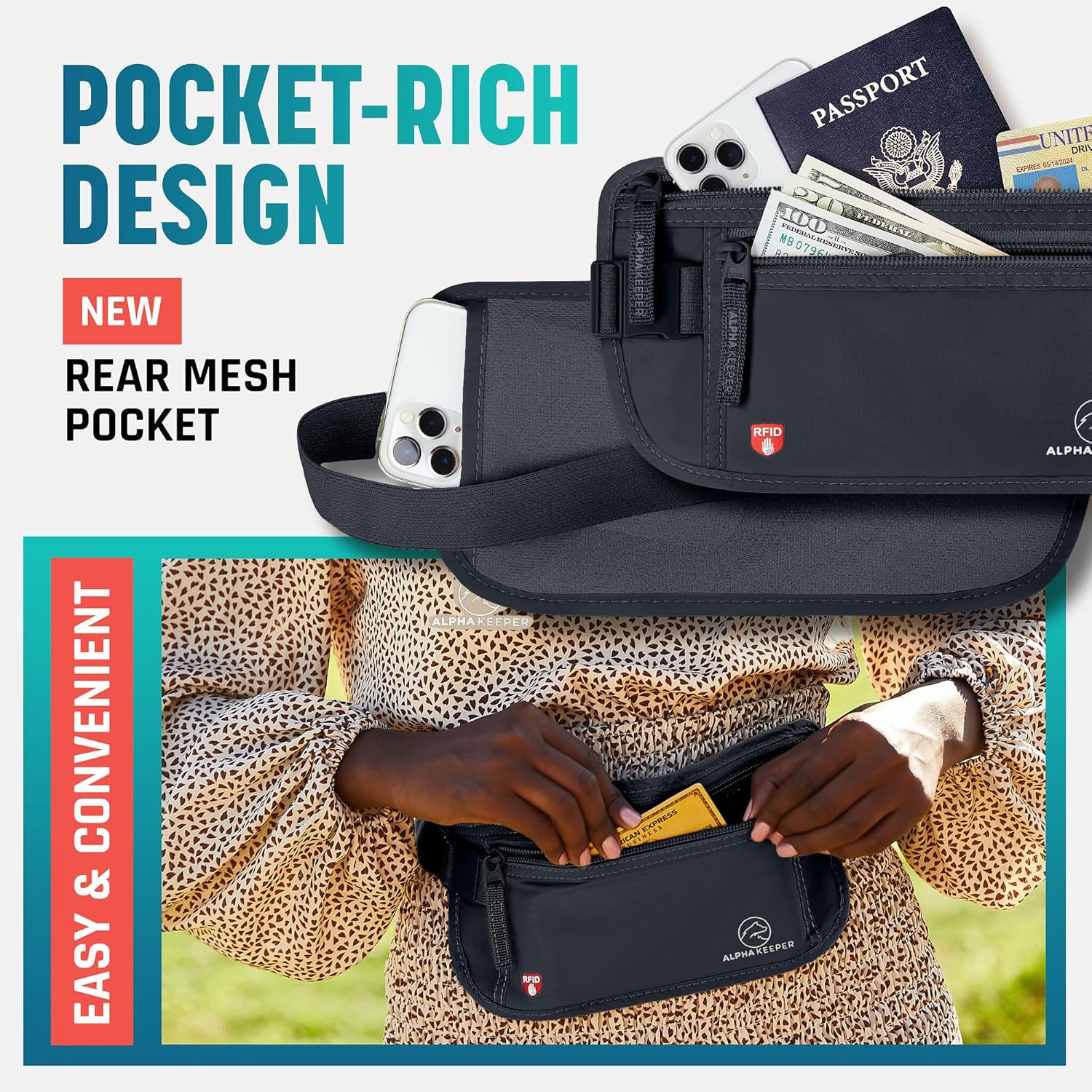 Hidden Money Belt for Travel for Men, Waist Wallet Anti Theft, RFID Passport Holder For Travel Men Or Women, Money Pouch, RFID Passport Holder
