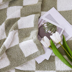 WRENSONGE Checkered Throw Blanket, Sage Green Soft Cozy Fluffy Warm Hand Made Throw Blankets for Couch, Sofa, Chair, Bed, Camping, Picnic, Travel Lightweight Bed Blanket - 90"*108"