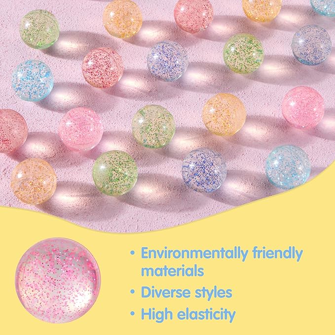JOYIN 24 PCS Glitter Bouncy Balls, 6 Styles 32mm Assorted Bouncy Balls Bulk with Storage Bag, Bounce Toys for Kids Party Favors Birthdays Gifts Goodie Bags Stuffers Carnival Prizes