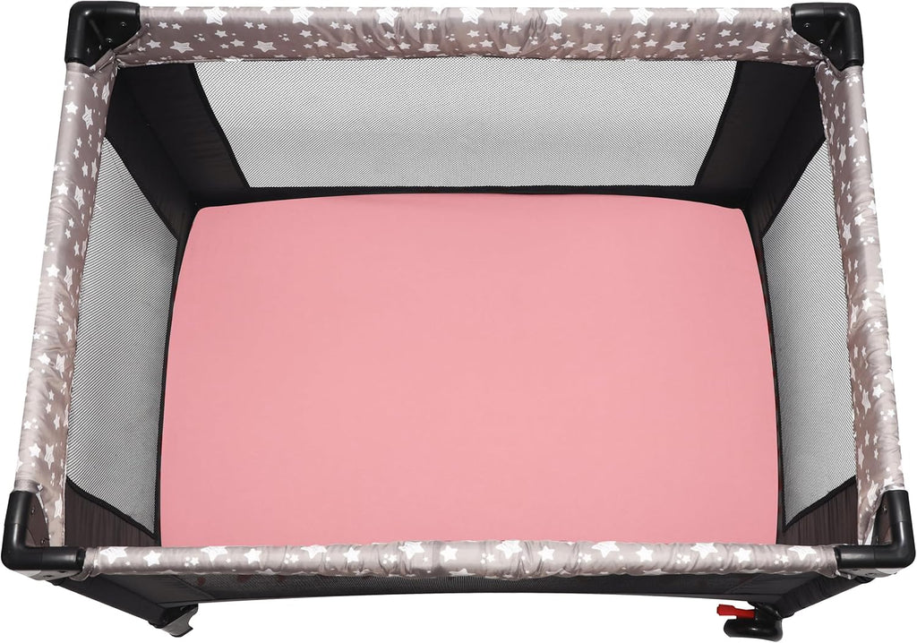 Pack and Play Sheets Fitted, 2 Pack Pack n Play Sheets for Graco Pack n Play Mattress, Unisex Playard Sheets for Boys Girls (Love & Pink, 38 X 26 Inch)