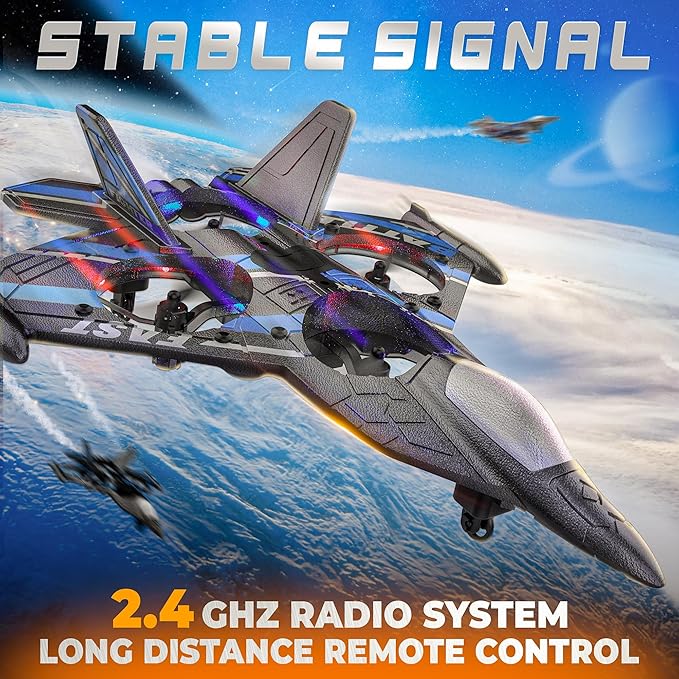 BEZGAR Drones for Kids | 2.4GHZ RC Plane, Remote Control Airplane, RC Helicopter, 360° Flip Fighter Jet Toy, Toys for ages 8-13 with Colorful LED Navigation Lights Blue