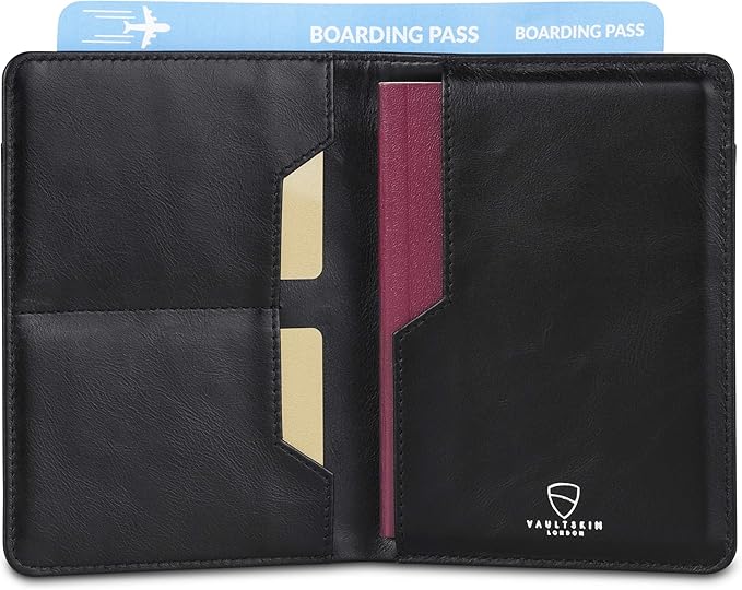 Vaultskin Leather Passport Holder, Slim RFID Blocking Travel Wallet for Men and Women, Fits Passport, Credit Cards, ID, Cash, Passport Cover Ideal Travel Accessories with Gift Box (Kensington)