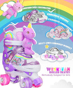 Unicorn Doll Kids Toddler Roller Skates for Girls,WESKIFAN Quad Skating Shoes with Shiny Light up Wheels&Adjustable Sizes Beginners rollerskates for Birthday Xmas Gifts,Patines para Niñas Niños