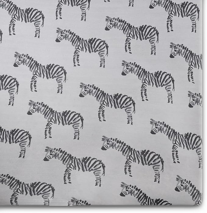 Oilo Crib Sheet, Breathable 100% Turkish Cotton Fitted Jersey, 300 Thread Count, Machine Washable, Fits Standard Crib (28" x 52" x 6"), Toddler Bedding, Gray Zebra