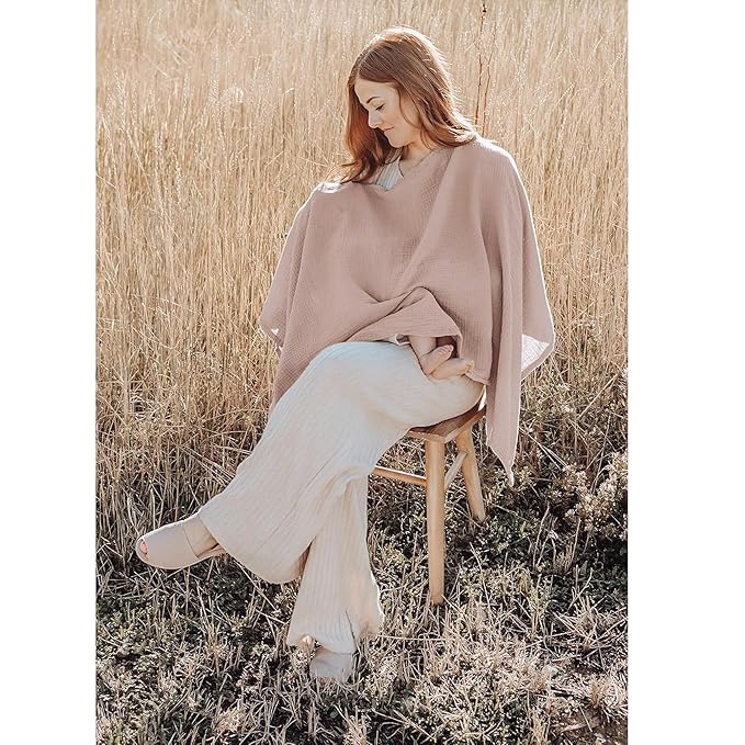 Konssy Muslin Nursing Cover for Breastfeeding, 360° Full Privacy Breathable 100% Cotton Breastfeeding Cover, Multi-use