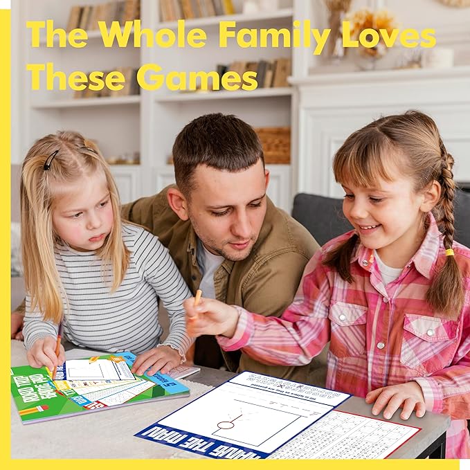 Road Trip Game Pad, 80 Perforated Sheets Travel Activity Pad, 5 Games in 1 Pad, Plane, Car Trip Activity, Pen Pencil & Paper Game for Kids, Adults (6” x 9”)