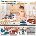 Baby Play Mats for Floor, 50x50 Playpen Mat for Babies, Extra Thicker & Soft Floor Crawling Mat, Foldable Non-Slip Playmat Cushioned for Infants Toddlers, Boho Leaf Design