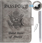 Airtag Passport Holder Cover Wallet RFID Blocking Leather Case Travel Essentials Luggage Accessories Travel Must Have(118#Grey)