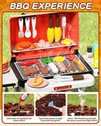 60pcs Kids Play Kitchen Toys for Kids, Outdoor BBQ Grill Playset with Smoke Sound & Light, Play Toy Grill Set for Toddlers Boys Girls 3 4 5 6 7 8