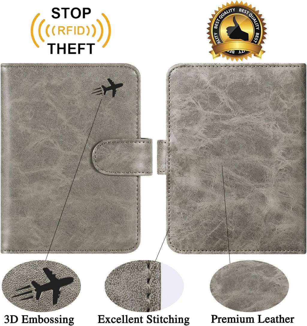 Passport Holder Cover Wallet RFID Blocking Leather Card Case Travel Accessories for Women Men (#Grey)
