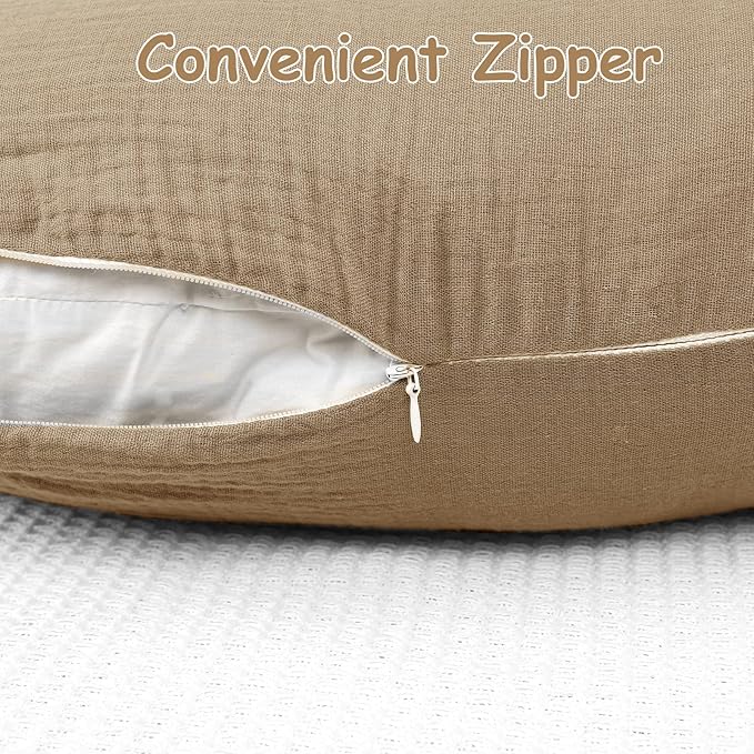 Hooyax Muslin Nursing Pillow Covers 2 Pack, Soft and Breathable Nursing Covers for Breastfeeding Pillows, Adorable Infant Feeding Pillow Slipcover for Baby Boy and Girls (Brown Wheat)
