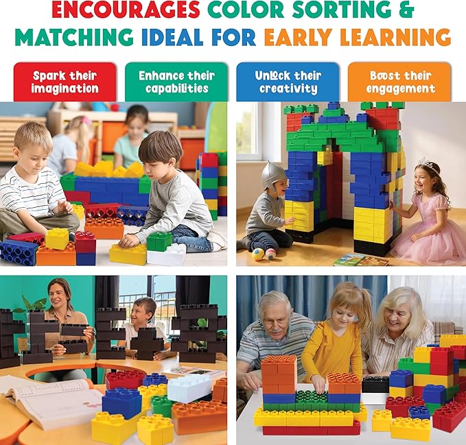 Large Building Blocks for Kids Ages 3-8 – 336 Piece Mega Set – Indoor & Outdoor STEM Toy for Boys & Girls