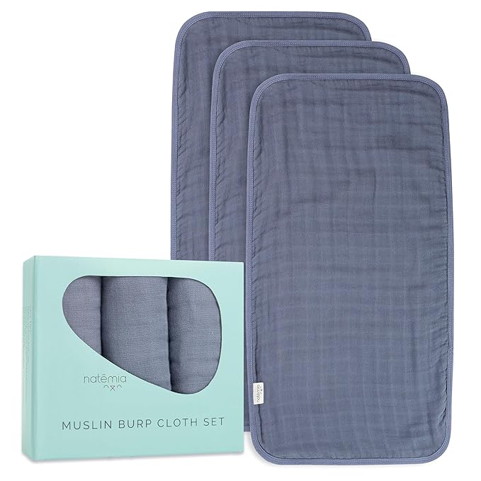 Natemia Muslin Burp Cloths for Baby Boys and Girls - Super Absorbent Baby Burp Cloths, Viscose Derived from Bamboo Cotton Baby Washcloths, 3-Pack Neutral Burp Cloths for Newborn, 21" x 11"