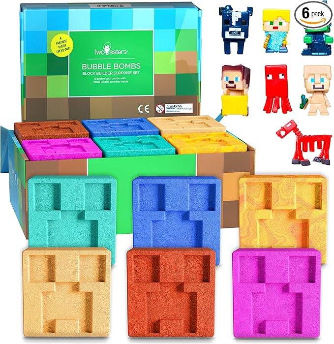 TNT Creeper Bath Bombs for Kids with Surprise Toys Inside (6 Pack) – Large Fizzy Bubble Mine Bombs for Boys & Girls – Fruity Scents, Skin-Safe, Made in USA - by Two Sisters