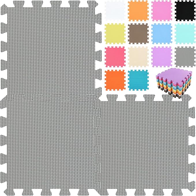 qqpp EVA Rubber 18 Tiles Interlocking Puzzle Foam Floor Mats - Baby Play Mat for Playing | Exercise Mat for Home Workout. Gray. QC-Lb18N