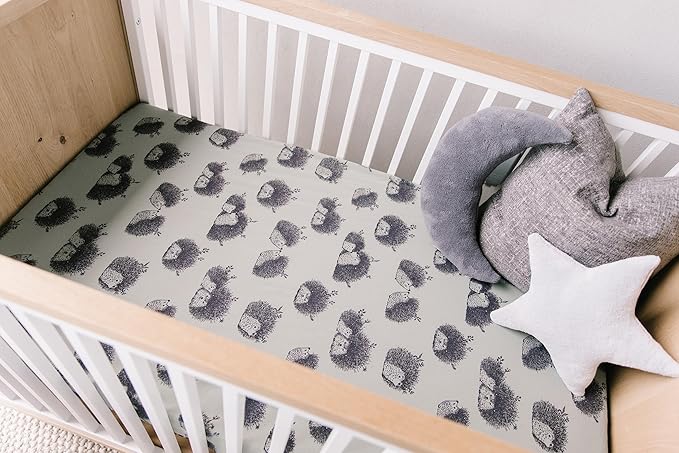 Oilo Crib Sheet, Breathable 100% Turkish Cotton Fitted Jersey, 300 Thread Count, Machine Washable, Fits Standard Crib (28" x 52" x 6"), Toddler Bedding, Girl, Boy, & Neutral Nursery Design, Hedgehog