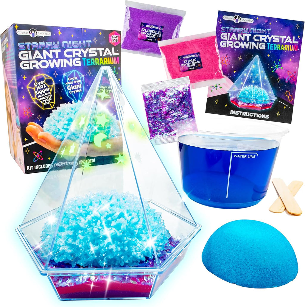 Original Stationery Starry Night Giant Crystal Growing Terrarium Kit for Kids, Fun Crystal Growing Kit with Glow in The Dark Stickers and Glitters, Awesome Gift Idea and Science Kits, Ages 3-14