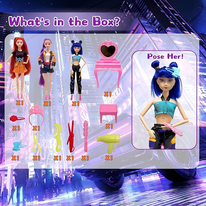 2025 New11.5''Singer Fashion Doll with Accessories and Trendy Outfits Set,Articulated/Made to Move Girl Group Dolls, Idea for Enthusiast Fan (Doll & Table Accessories Sets)