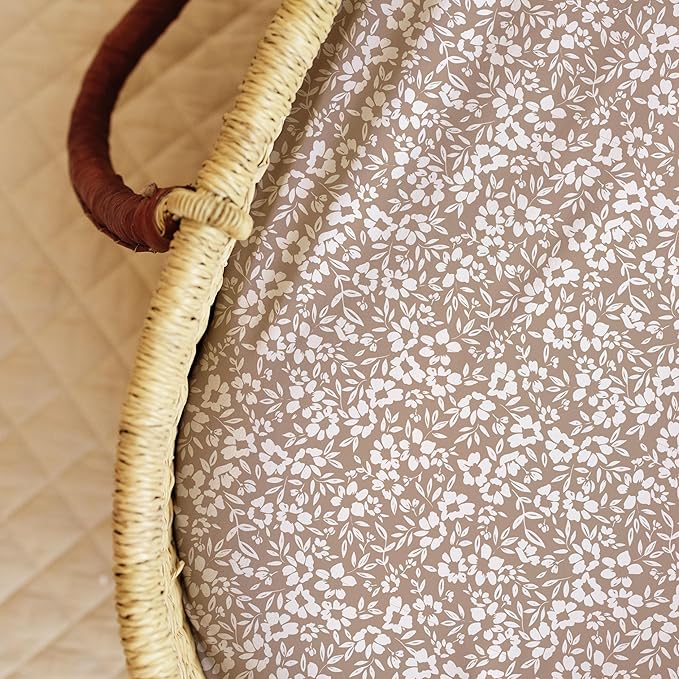 Baby Bassinet Sheets Girl (Poppy Fields) 2-Pack - Fitted Bedside Bassinet Sheets - Buttery Soft Cotton Blend for Standard Bassinet Mattress Pad - Compatible with Halo Bassinest