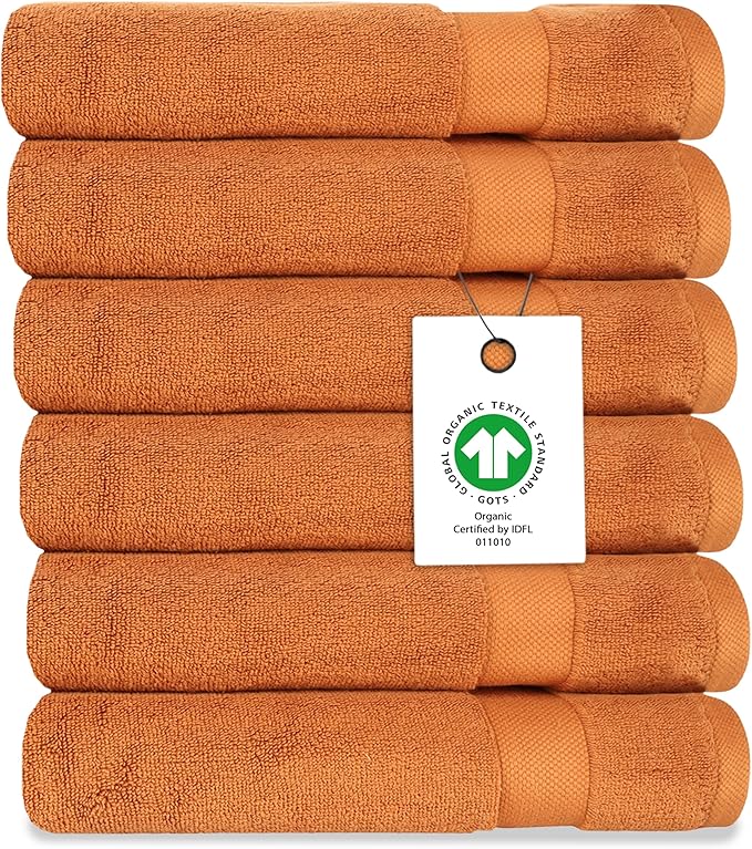 Delara Organic Cotton Luxuriously Plush Washcloths Pack of 6 | GOTS & Oeko-TEX Certified | Premium Quality Face Towels | Feather Touch Technology|650 GSM Long Staple|Soft, Quick Dry & Ultra-Absorbent