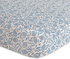 mushie Extra Soft Muslin Fitted Crib Sheet | 192 Thread Count | 28"x 52" (Blue Flowers)